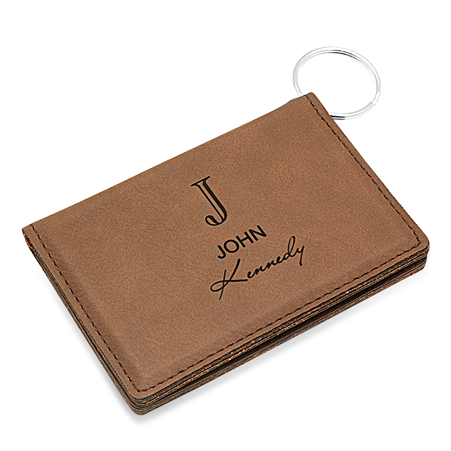 Full Name Monogram Dark Brown ID Holder & Keychain Executive Gift Shoppe