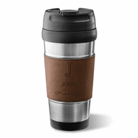 Full Name Monogram Dark Brown Leatherette Travel Mug