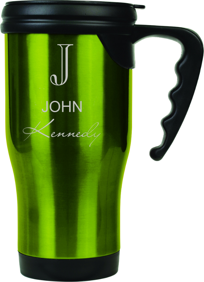 Full Name Monogram Green Travel Coffee Mug With Handle Executive Gift