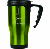 Full Name Monogram Green Travel Coffee Mug With Handle