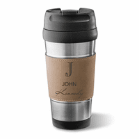 Full Name Monogram Light Brown Leatherette  Travel Mug
