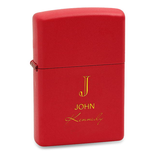 Full Name Monogram Red Matte Zippo Lighter Executive Gift Shoppe