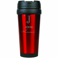 Full Name Monogram Red Travel Coffee Mug