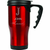 Full Name Monogram Red Travel Coffee Mug With Handle