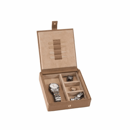 Genuine Tan Leather Watch & Cufflinks Box