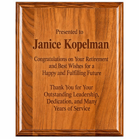 Genuine Walnut Personalized Recognition Plaque - 8" x 10"