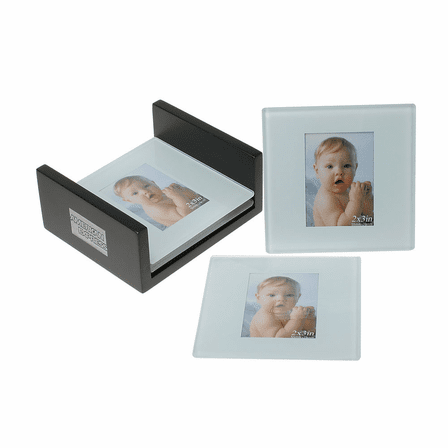 Glass Coaster Set With Ebony Finish Desktop Holder