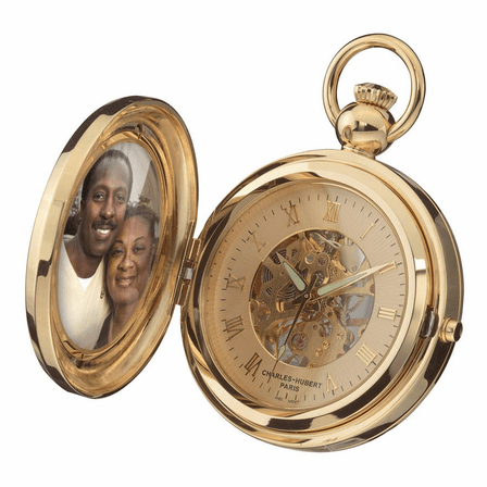 Gold Picture Frame Mechanical Charles Hubert Pocket Watch & Chain #3848