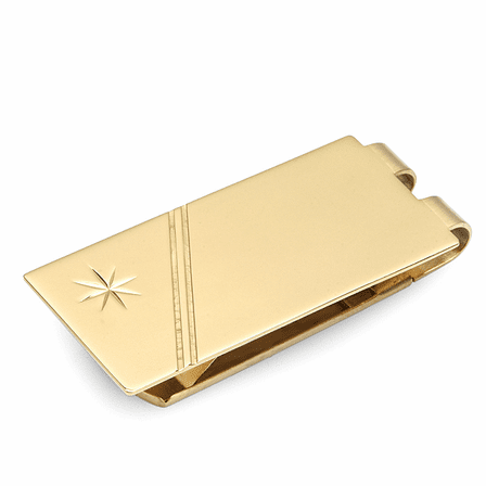 Gold Starburst Engraved Spring Loaded Money Clip - Disctoninued