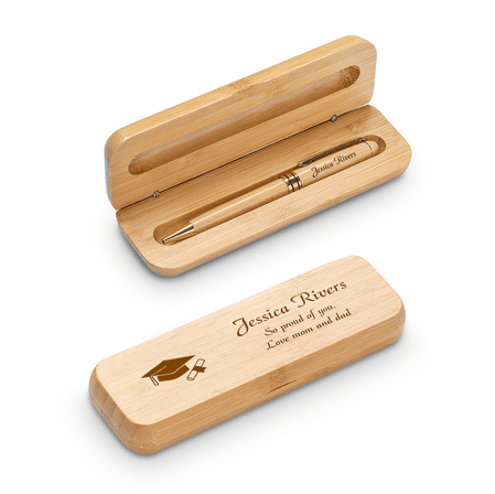 Graduate's Cap & Scroll Laser Engraved Bamboo Pen and Box Set