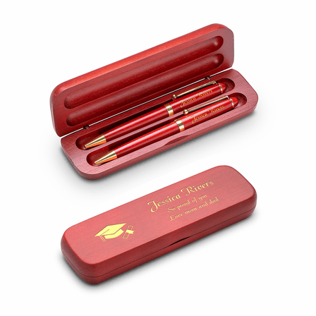 Graduate's Cap & Scroll Personalized Cherrywood Double Pen and Box Set