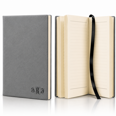 Gray Journal with Black Satin Bookmark with Script Monogram