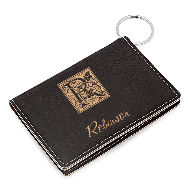 Initial Monogram Black ID Holder & Keychain