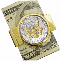 JFK Presidential Seal Coin Polished Gold Money Clip