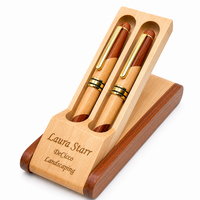 Laser Engraved Flip Over Wooden Pen & Pencil Set with Stand
