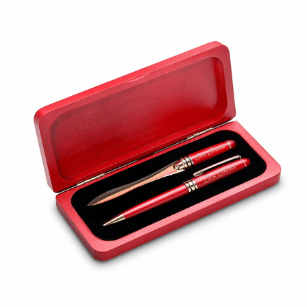 Last Name Monogram Elegance Collection Cherrywood Pen & Letter Opener Set