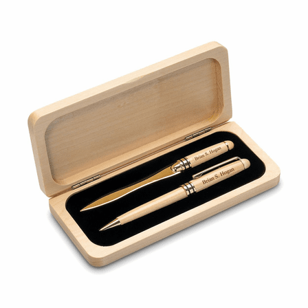 Last Name Monogram Elegance Collection Maple Wood Ballpoint Pen & Fountain Pen Set