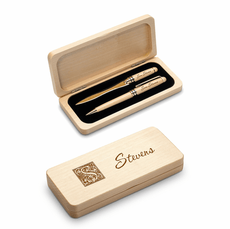 Last Name Monogram Elegance Collection Maple Wood Pen & Letter Opener Set