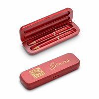 Last Name Monogram Theme Personalized Cherry Finish Pen and Pencil Set