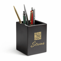 Last Name Monogram Theme Personalized Cherry Finish Wood Pen and Pencil Cup