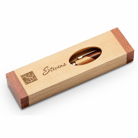 Last Name Monogram Theme Personalized Maple & Rosewood Engraved Pen and Box