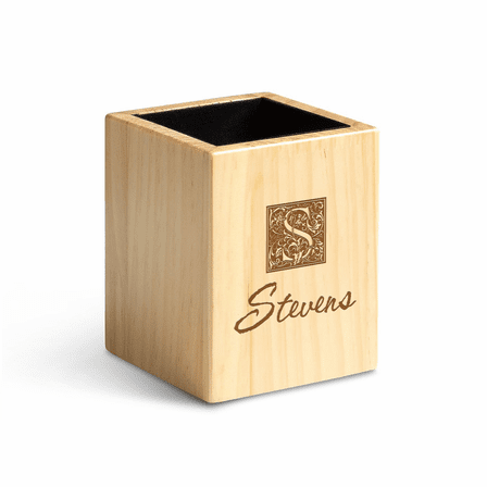 Last Name Monogram Theme Personalized Maple Wood Pen and Pencil Cup