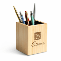 Last Name Monogram Theme Personalized Maple Wood Pen and Pencil Cup