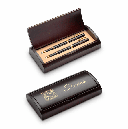 Last Name Monogram Theme Personalized Pen & Pencil Set with Wood Box