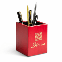 Last Name Monogram Theme Personalized Rose Finished Wood Pen and Pencil Cup