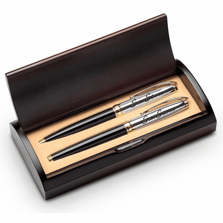 Last Name Monogram Theme Personalized Two Piece Pen Set with Wood Box