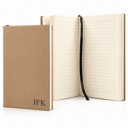 Light Brown Journal with Black Satin Bookmark with Personalized Initials