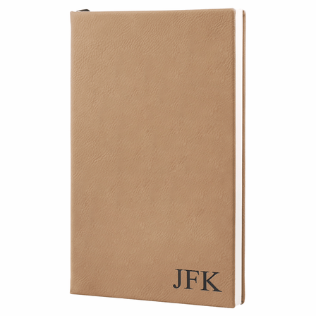Light Brown Journal with Black Satin Bookmark with Personalized Initials