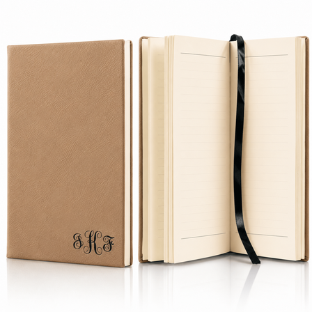 Light Brown Journal with Black Satin Bookmark with Script Monogram