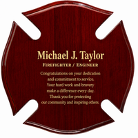 Maltese Cross Pianof Finished Firefighter Theme Personalized Plaque