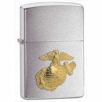 Marines Emblem Brushed Chrome Zippo Lighter - Free Engraving - ID# 280MAR