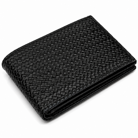 Men's Bifold Woven Print Black Italian Leather Wallet