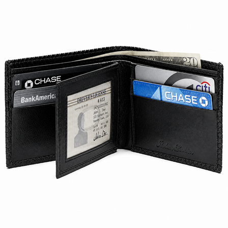 Men's Bifold Woven Print Black Italian Leather Wallet
