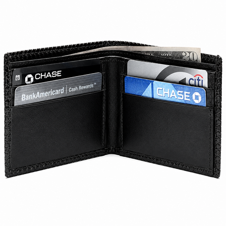 Men's Bifold Woven Print Black Italian Leather Wallet