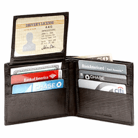Men's Black Leather Bifold Wallet with Removable Credit Card/ID Sleeve