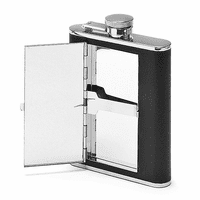 Men's Engraved Leather Flask With Cigarette Case