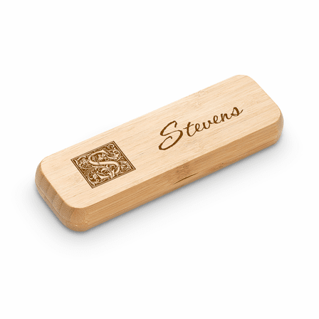 Last Name Monogram Theme Laser Engrave Bamboo Pen and Box Set