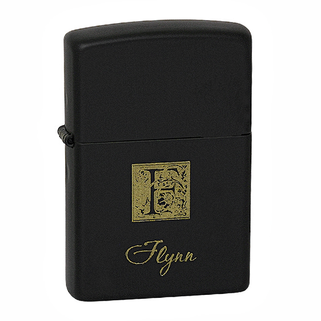 Monogram Black Matte Engravable Zippo Lighter Executive Gift Shoppe
