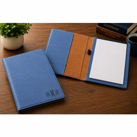 Navy Blue Small Portfolio & Notebook with Script Monogram