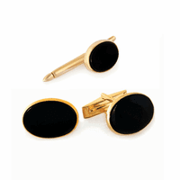 Onyx Elegance 14K Gold Cufflinks & Studs Set