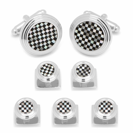 Onyx & Mother of Pearl Checkerboard Design Cufflinks & Studs Set