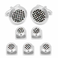 Onyx & Mother of Pearl Checkerboard Design Cufflinks & Studs Set