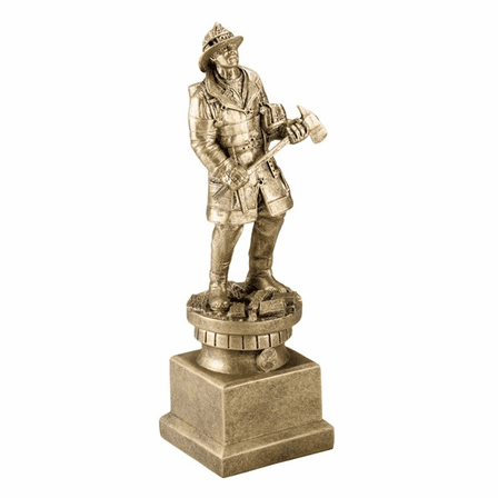 Personalized Antique Gold Tone Resin Firefighter with Axe Sculpture