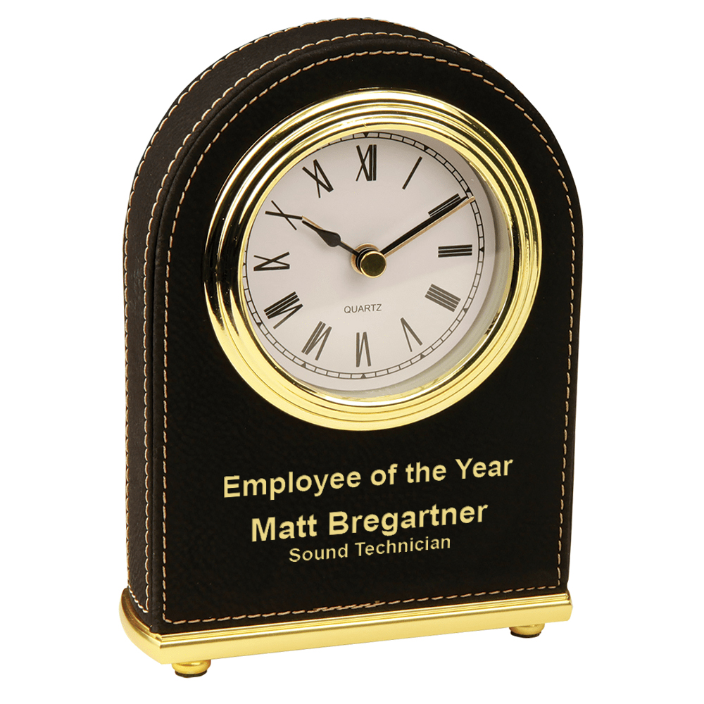 Personalized Black & Gold Arch Style Desk Clock