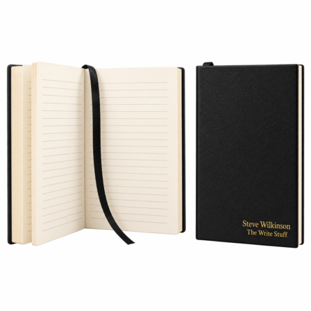 Personalized Black & Gold Journal with Black Satin Bookmark
