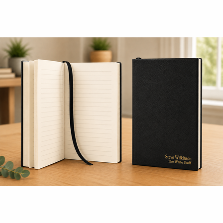 Personalized Black & Gold Journal with Black Satin Bookmark
